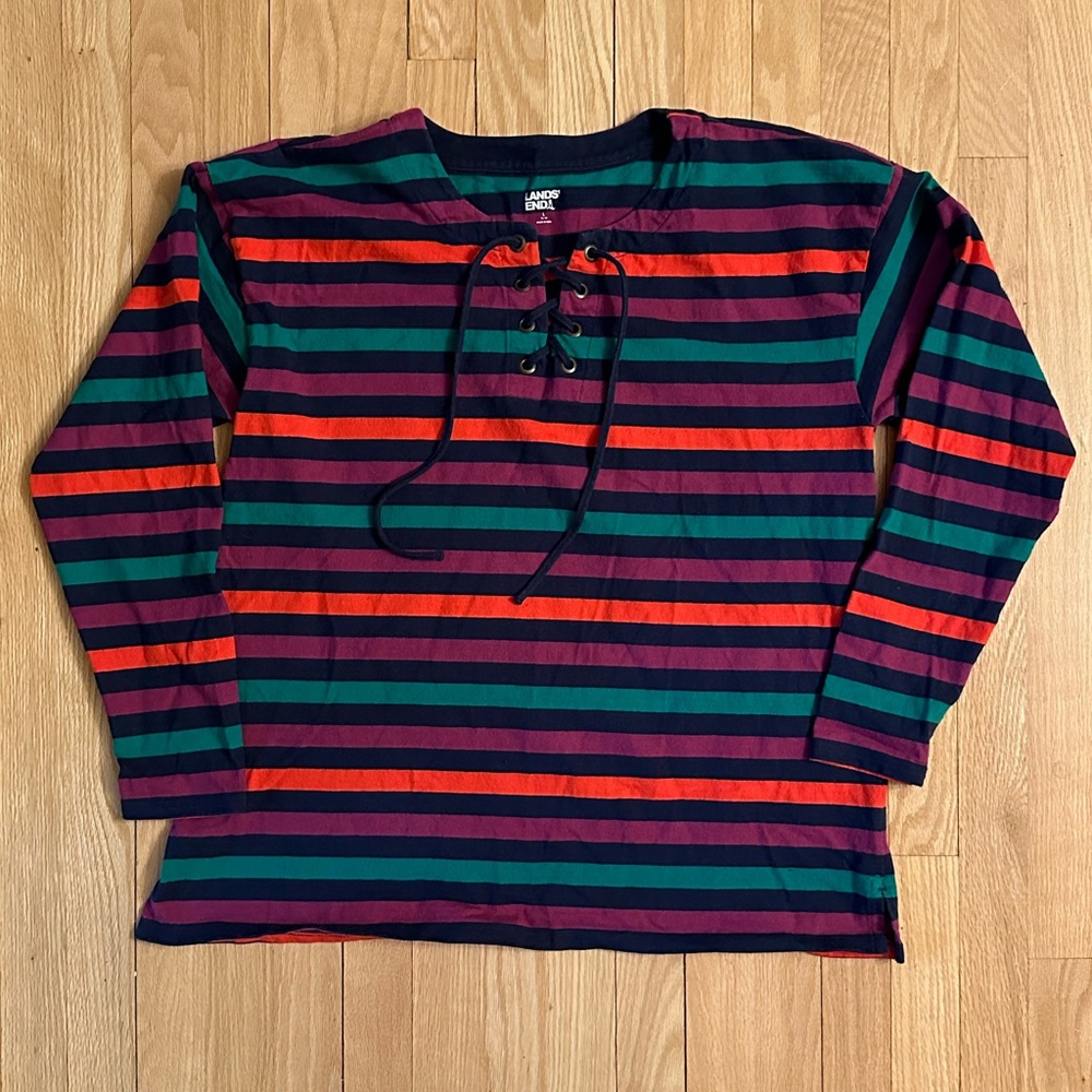 Lands’ End Long-Sleeve Heavyweight Multicolor Striped Jersey Tunic, Size M